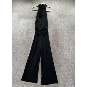 Joseph Ribkoff Couture Jumpsuit Women 8 Black Mock Neck Wide Leg‎ Open Back